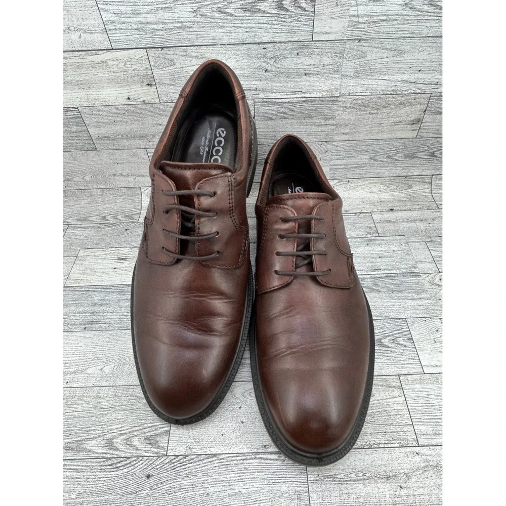 ECCO Men Brown Leather Derby Oxford Shoes Shock Point Comfort Size 45 US 11-11.5